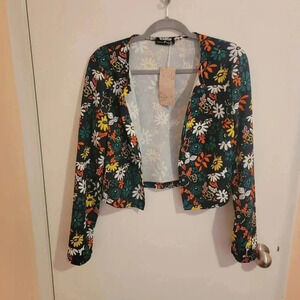 Emery Rose Open Jacket Womens Large Floral Jacket Cardigan Style Flowers Hipster